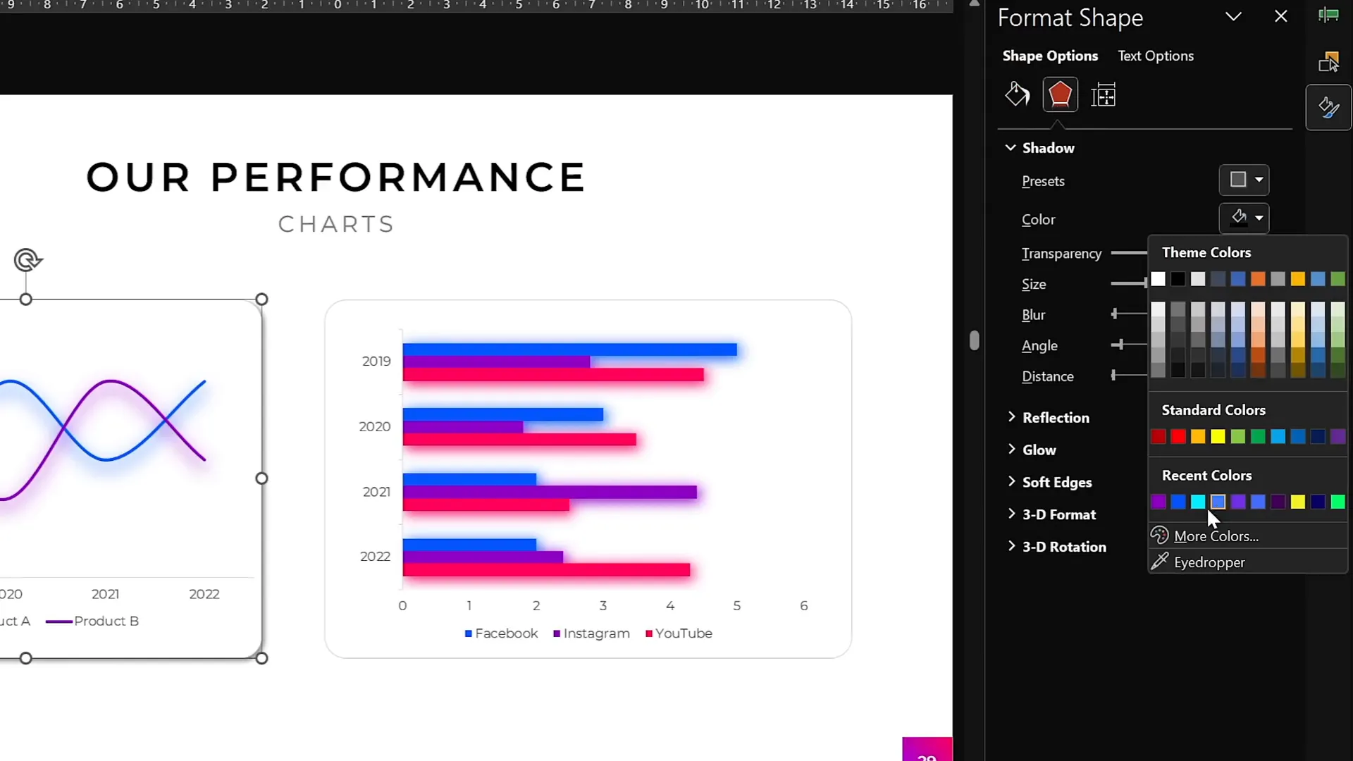 Applying colorful shadows to chart elements