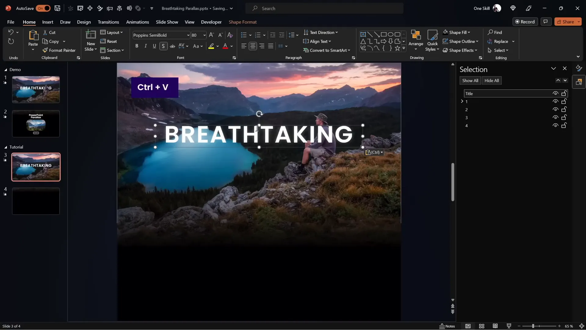 Adding slide title positioned behind foreground layer