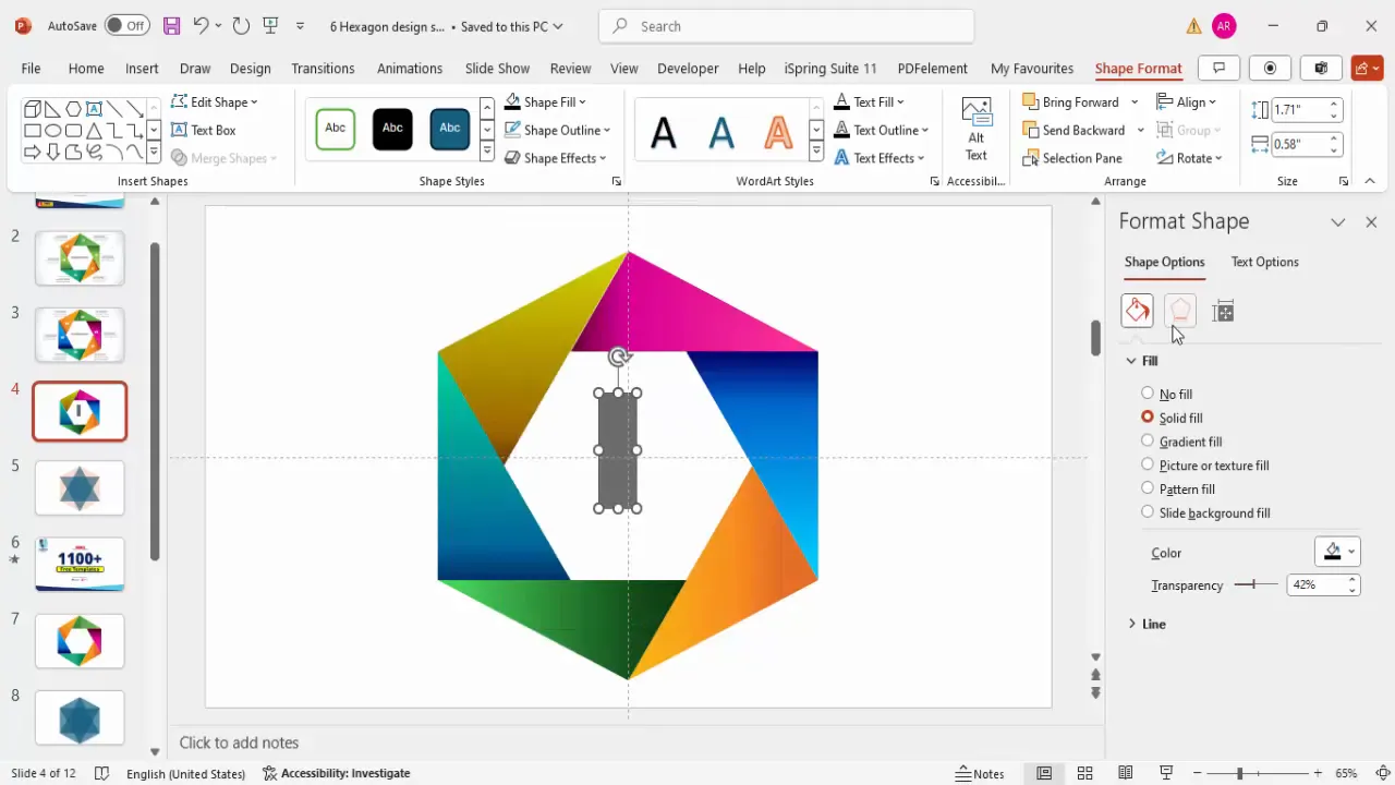 Adding soft edge shadow effect behind hexagon segments
