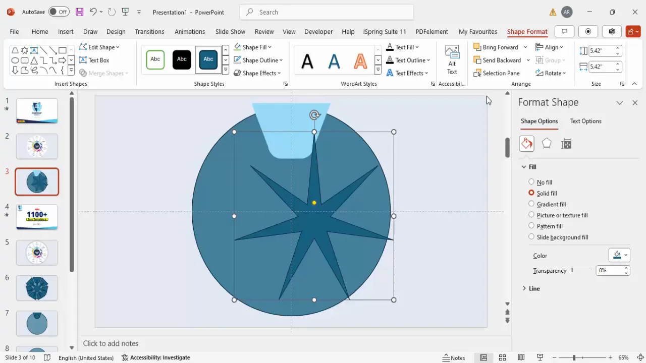7-point star shape centered on slide for option placement