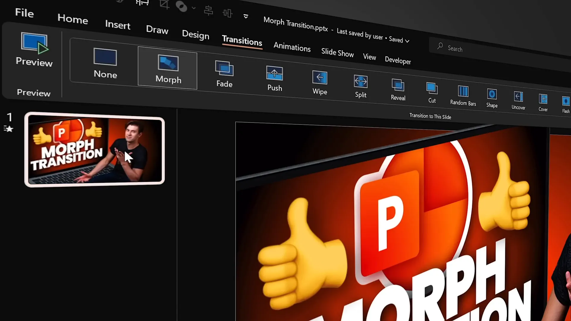 Applying Morph transition to duplicated slide