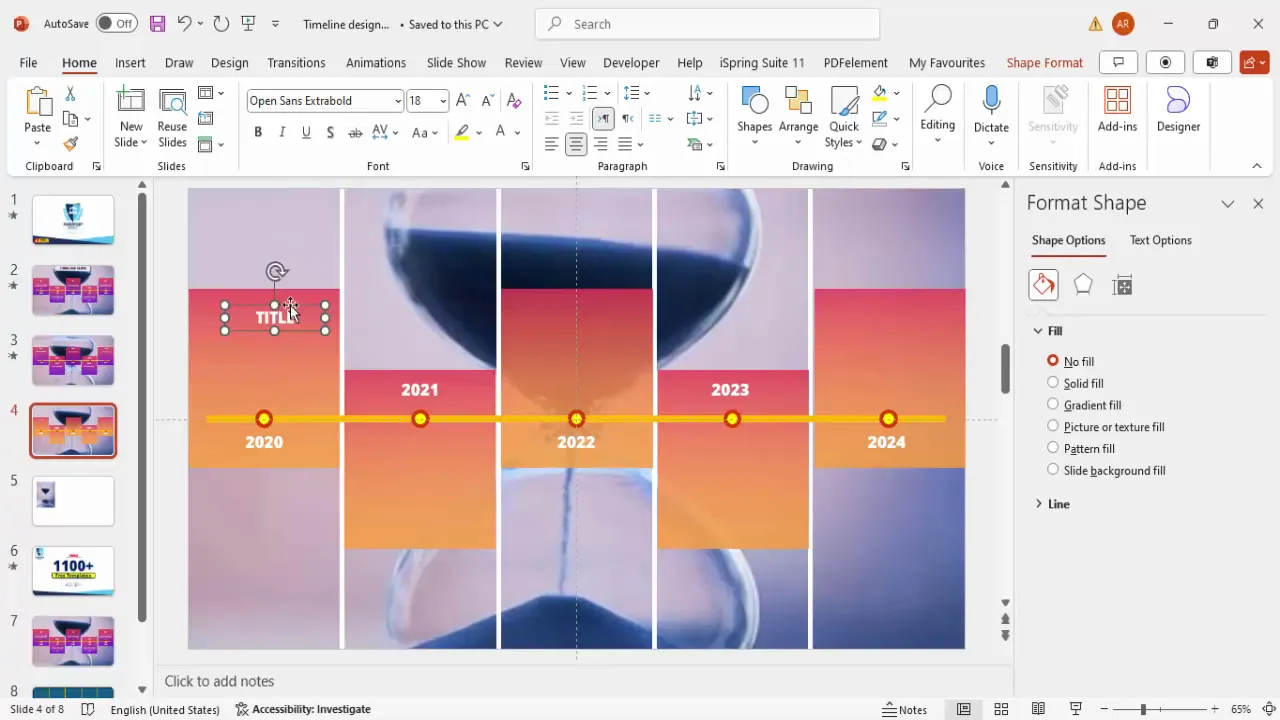 Adding titles and detail text to timeline blocks