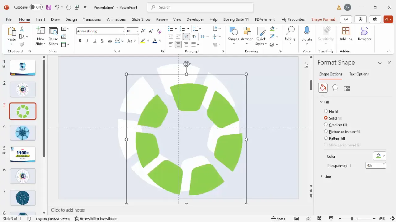 Layered and colored 7 option segments in infographic