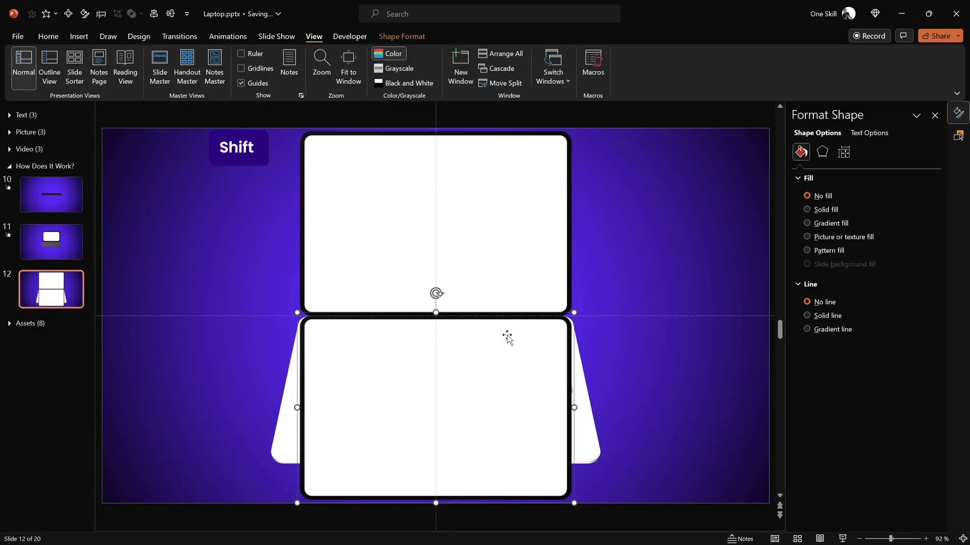 Preparing screen shapes with new rotation center
