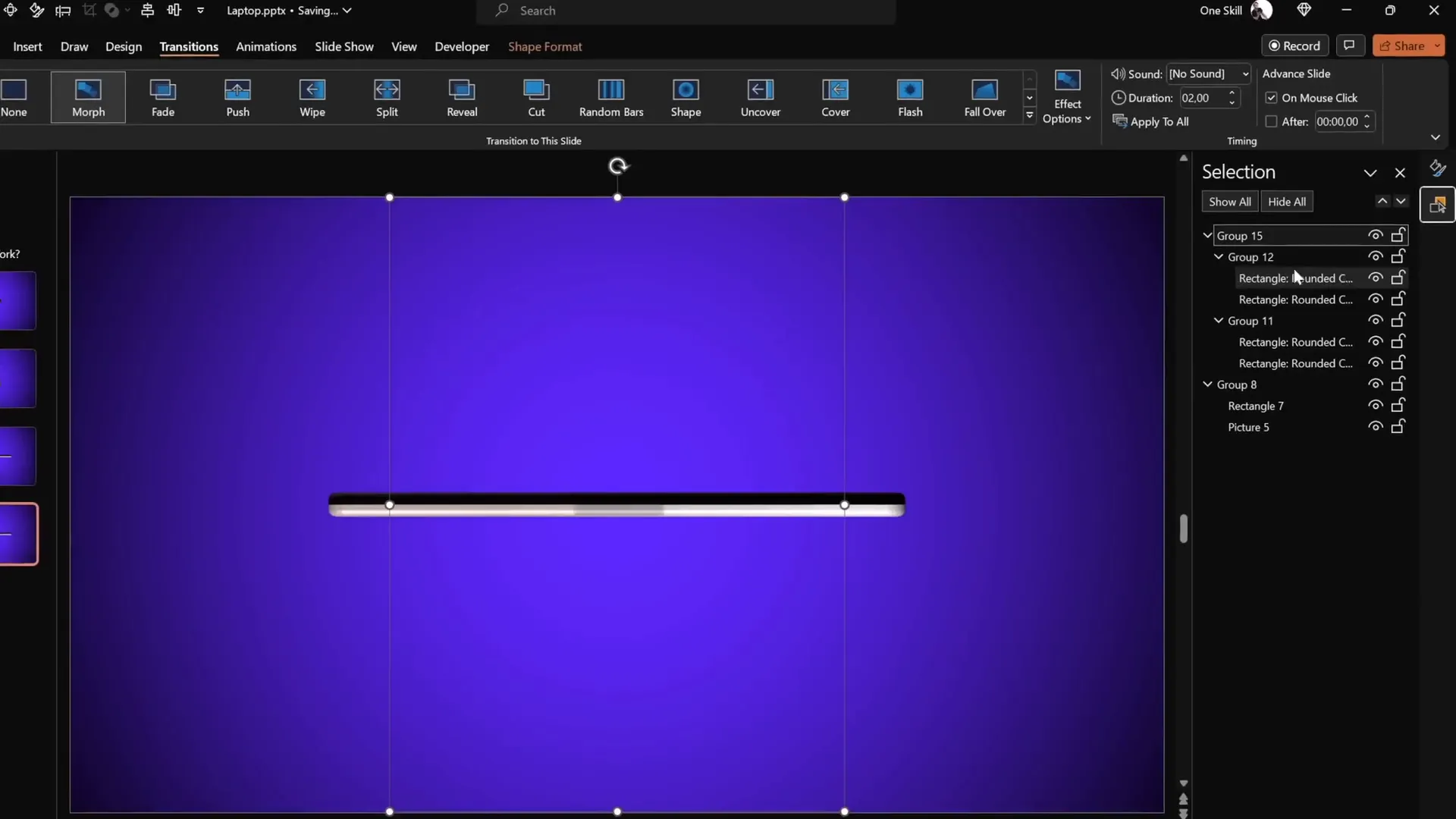 Realistic laptop photo with grouped screen and keyboard shapes ready for animation