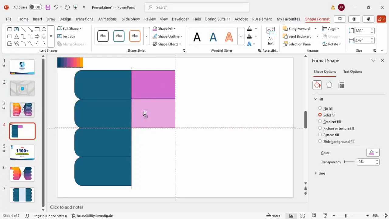 Inserting and aligning horizontal rectangles between vertical shapes