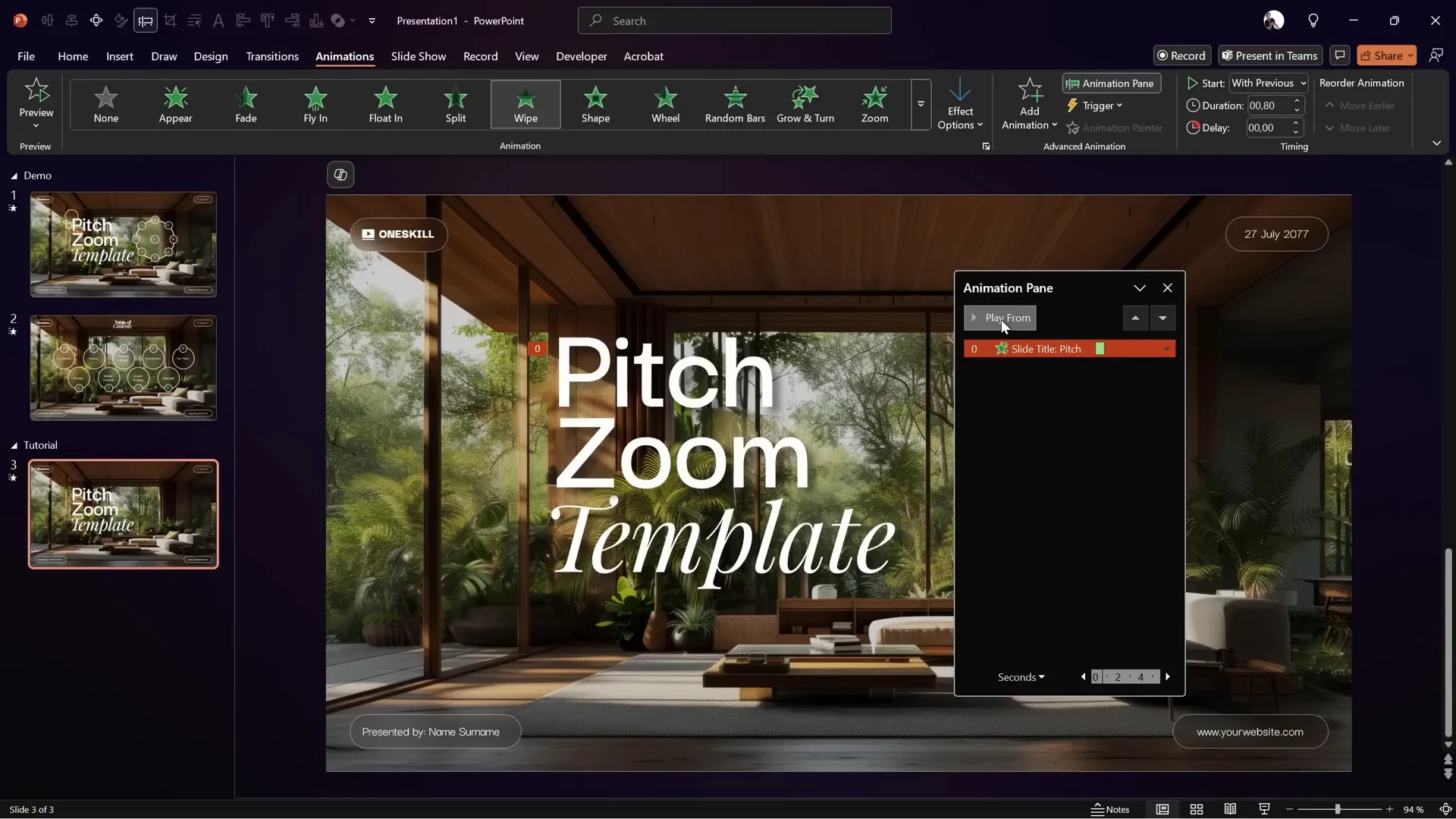 Applying wipe animation from top to text box