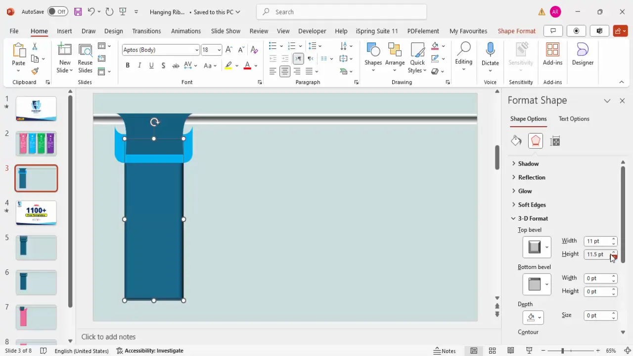 Applying 3D bevel effect to ribbon shape