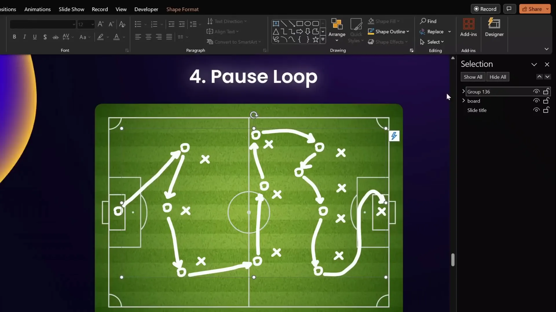 Lines grouped and replay animation applied