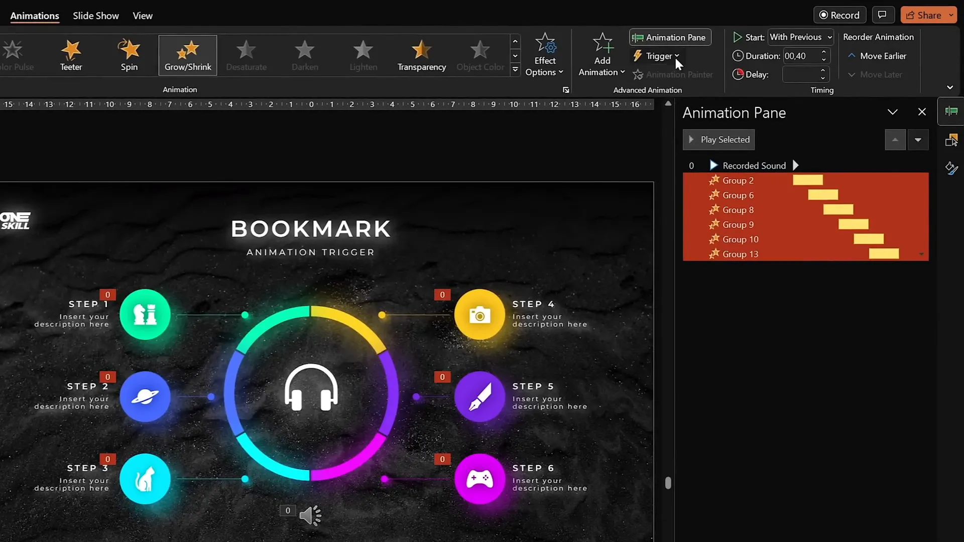 Setting bookmark trigger on audio to loop animations