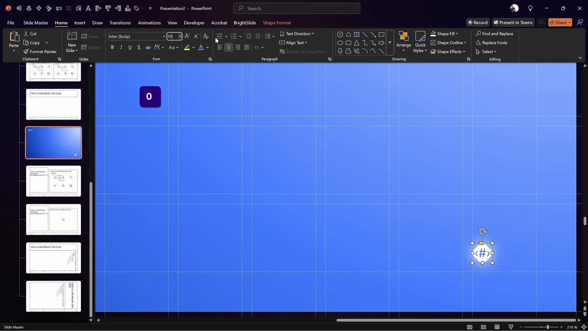 Custom logo and slide number placeholders in Slide Master
