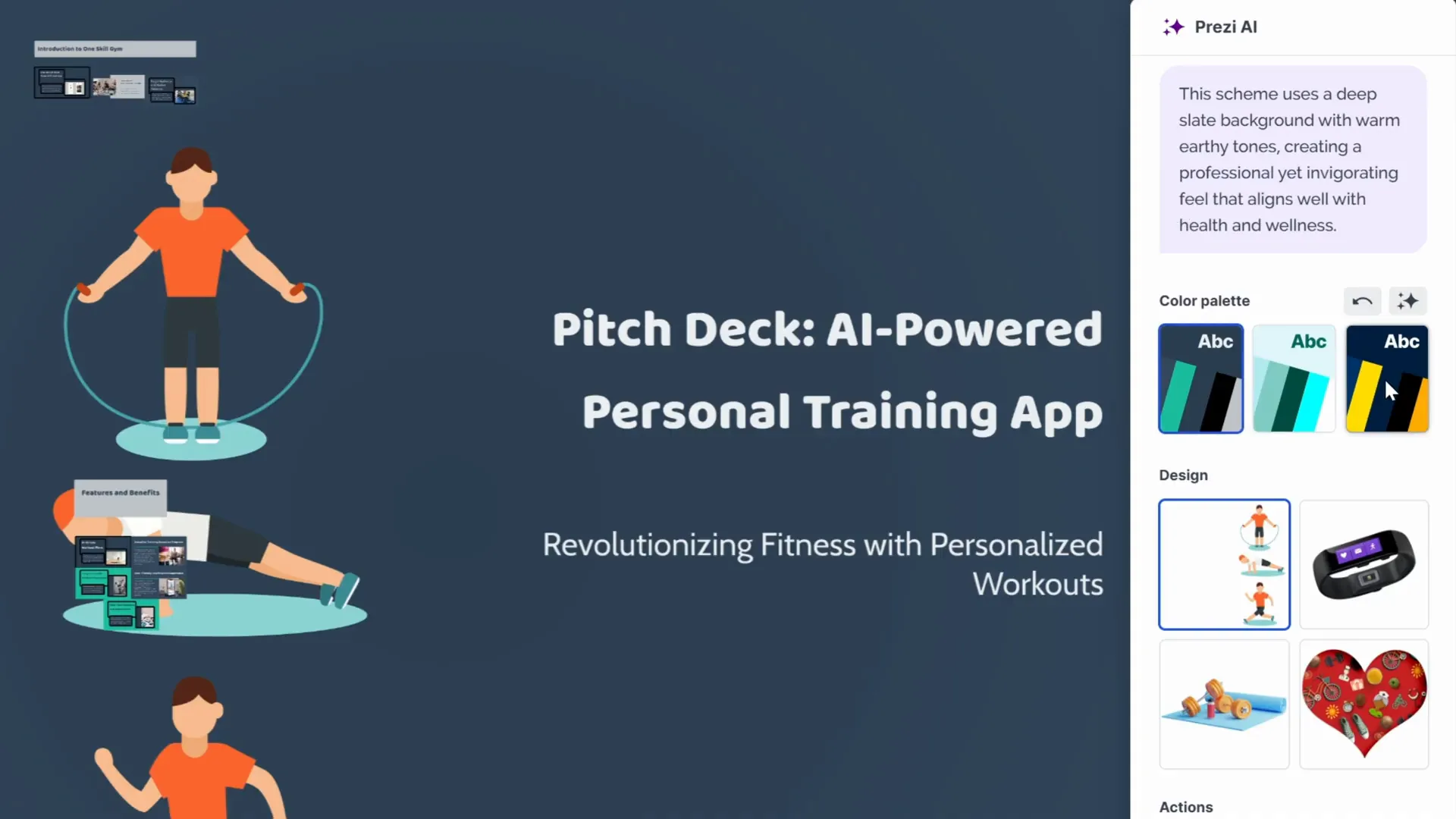 Prezi AI color palette and design theme customization options