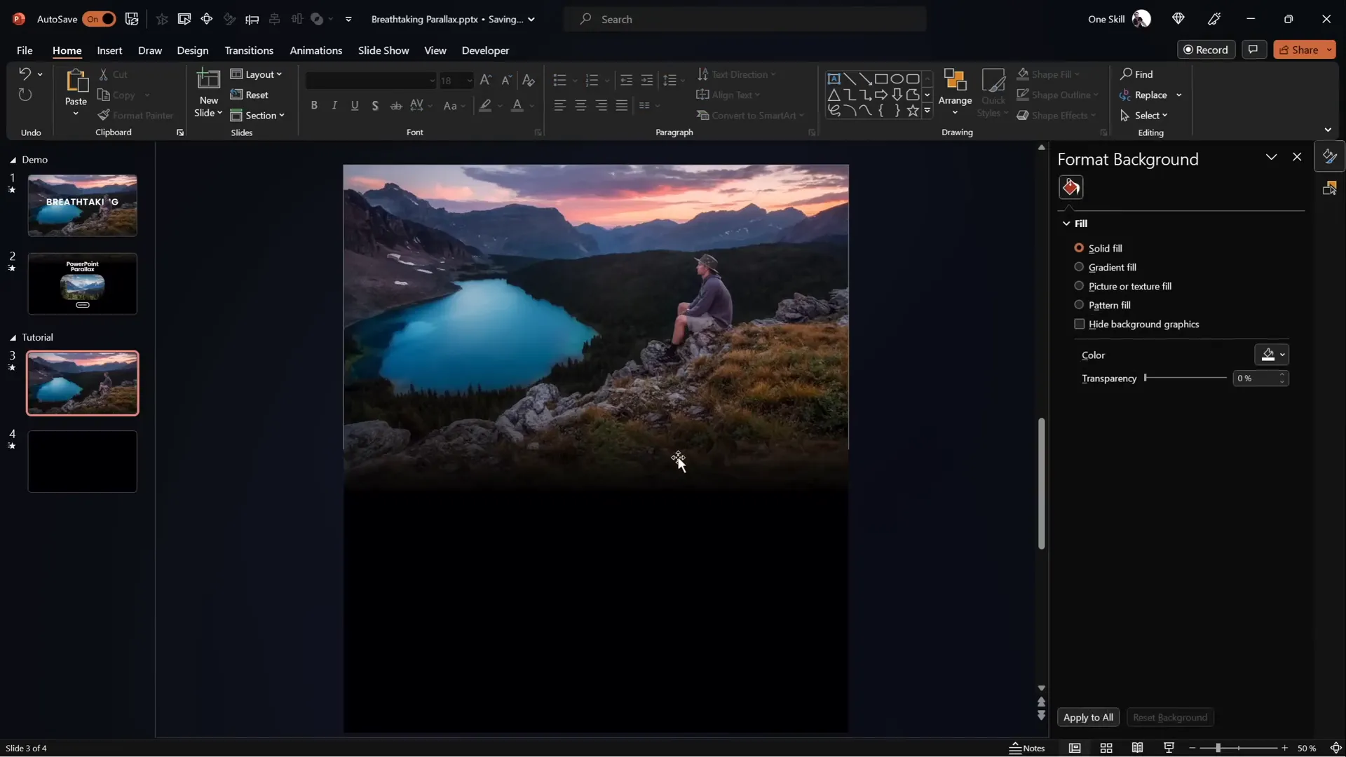 Gradient fill applied to rectangle for smooth blending with foreground layer