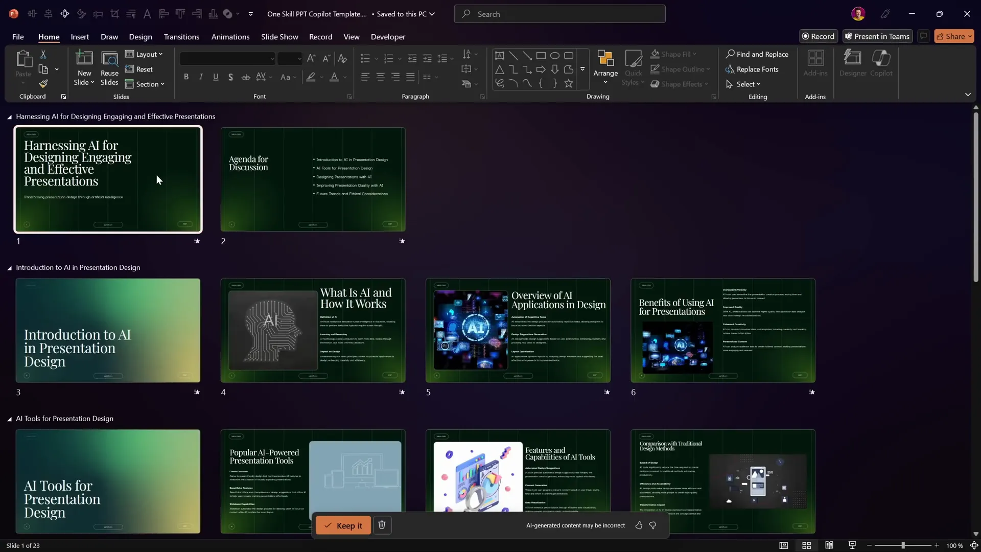 Slides generated by Copilot using custom template