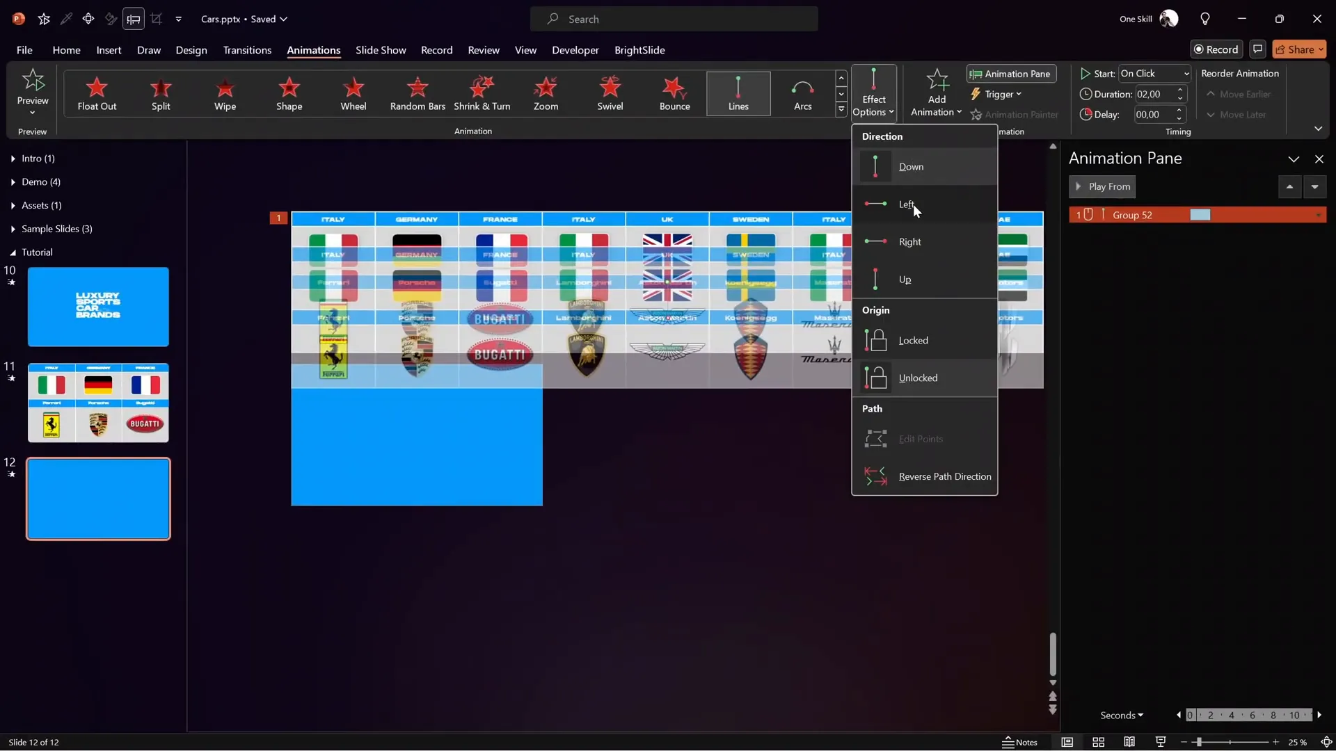 Motion path animation setup for scrolling effect