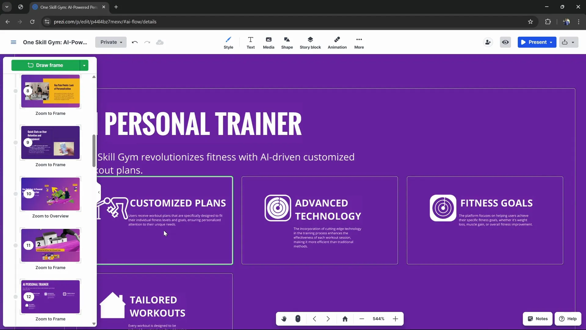 Visual list transformation of text box in Prezi AI