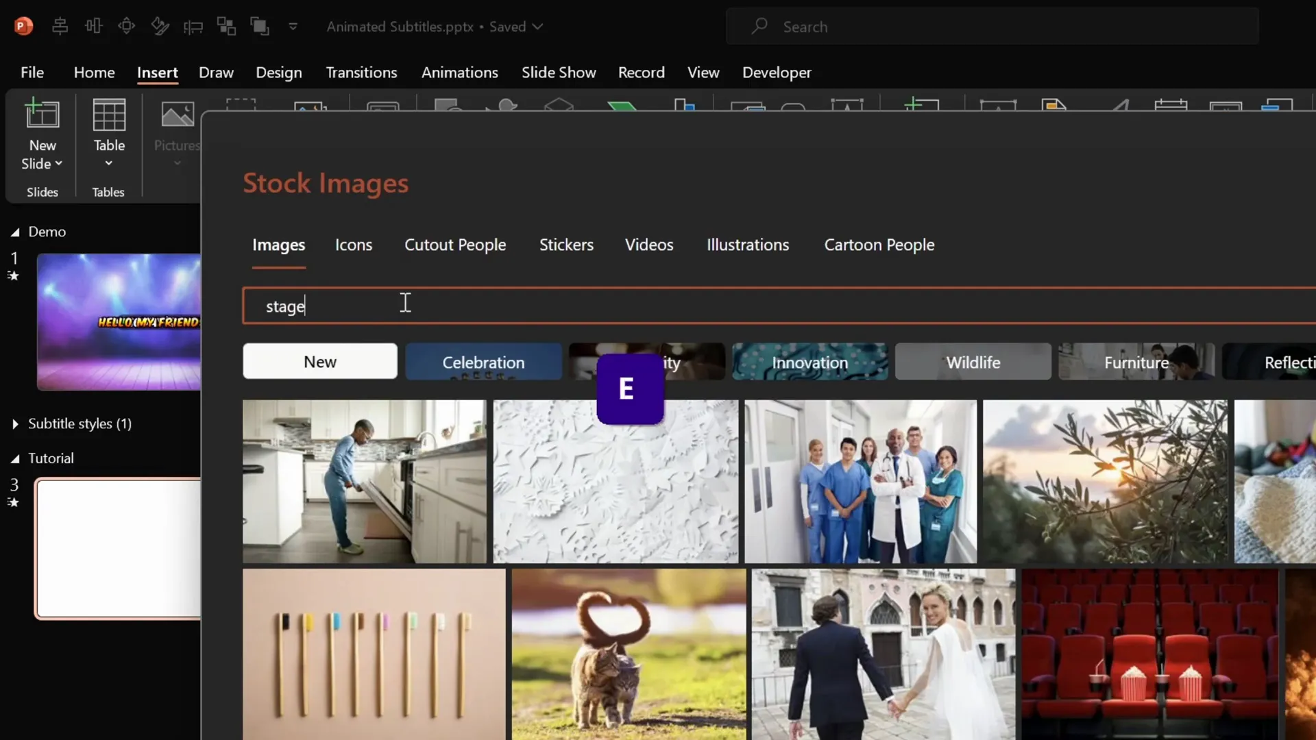 Selecting a stage picture from PowerPoint stock images