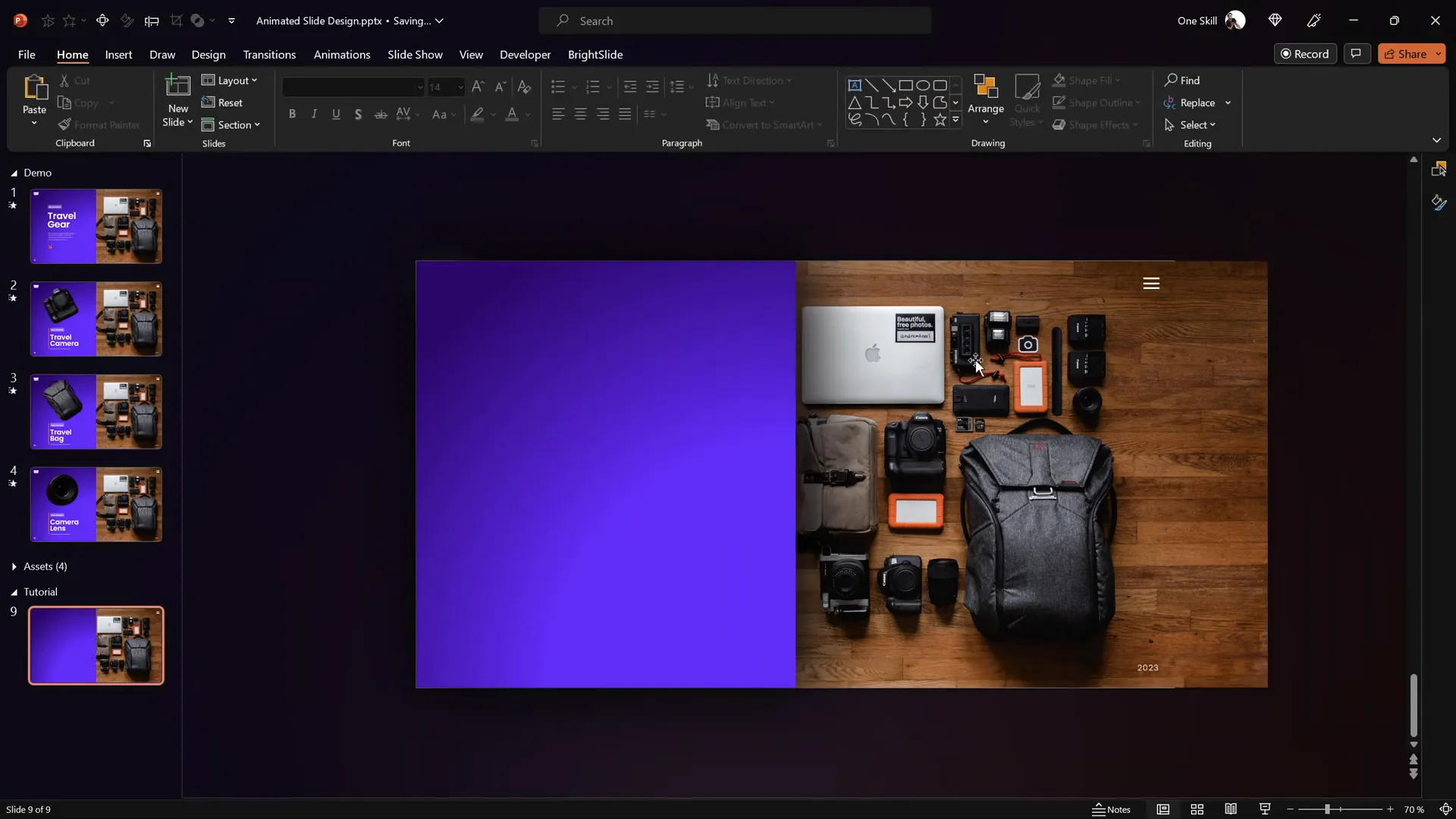 Inserting and cropping photo on the right side of the slide
