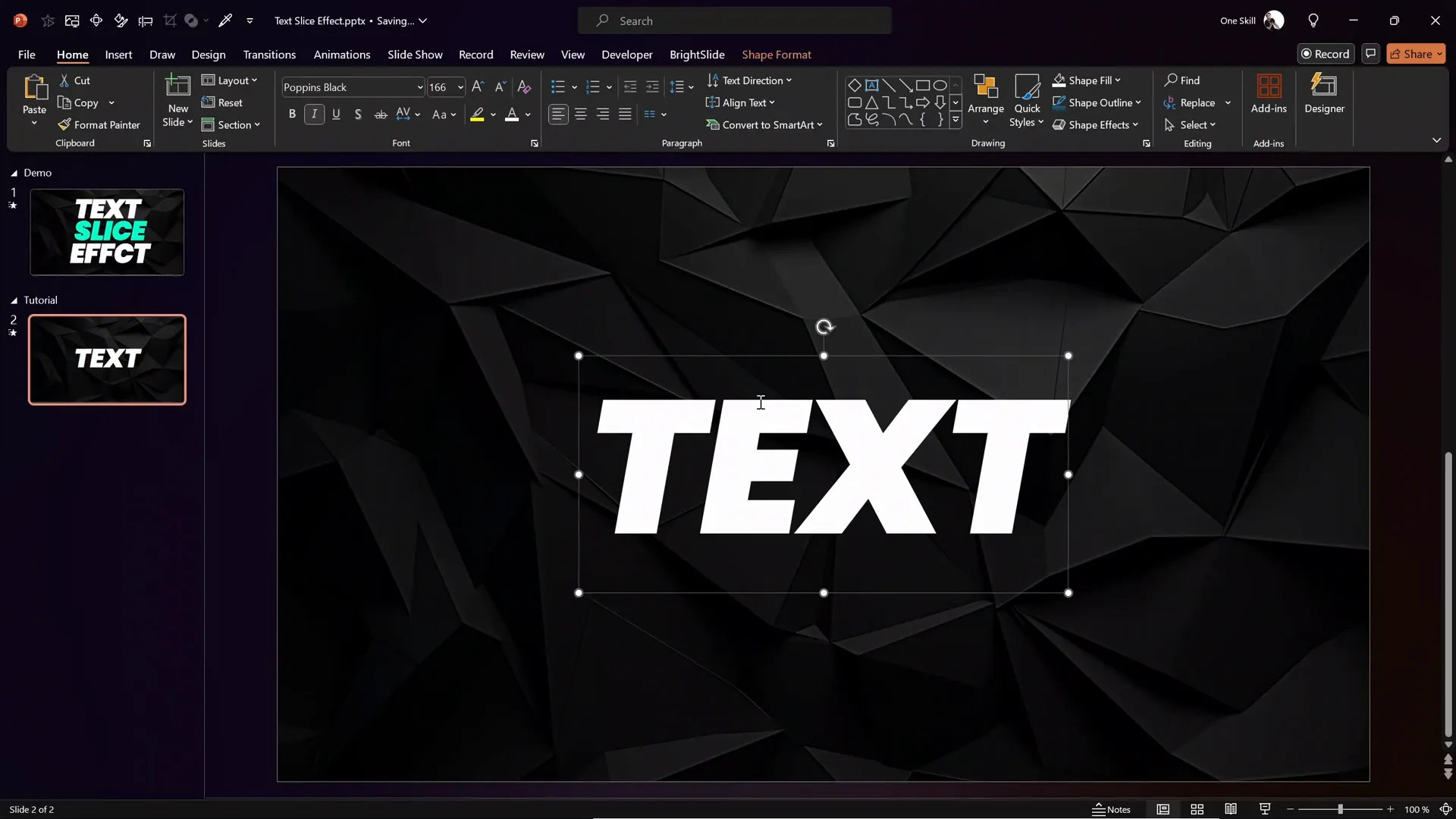 Text box inserted and centered on slide