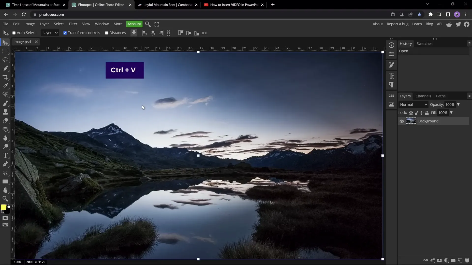 Using Photopea to create precise vector shape of sky for video masking