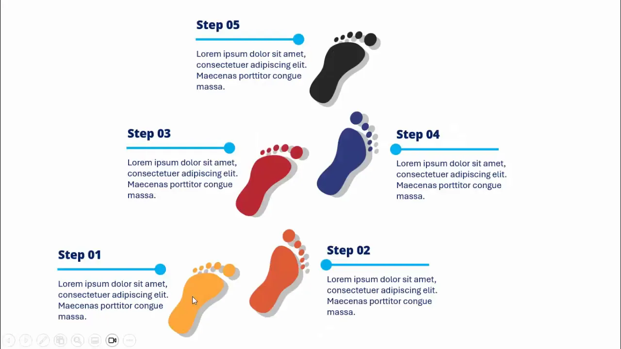 Example of footprint slide with different colored footprints