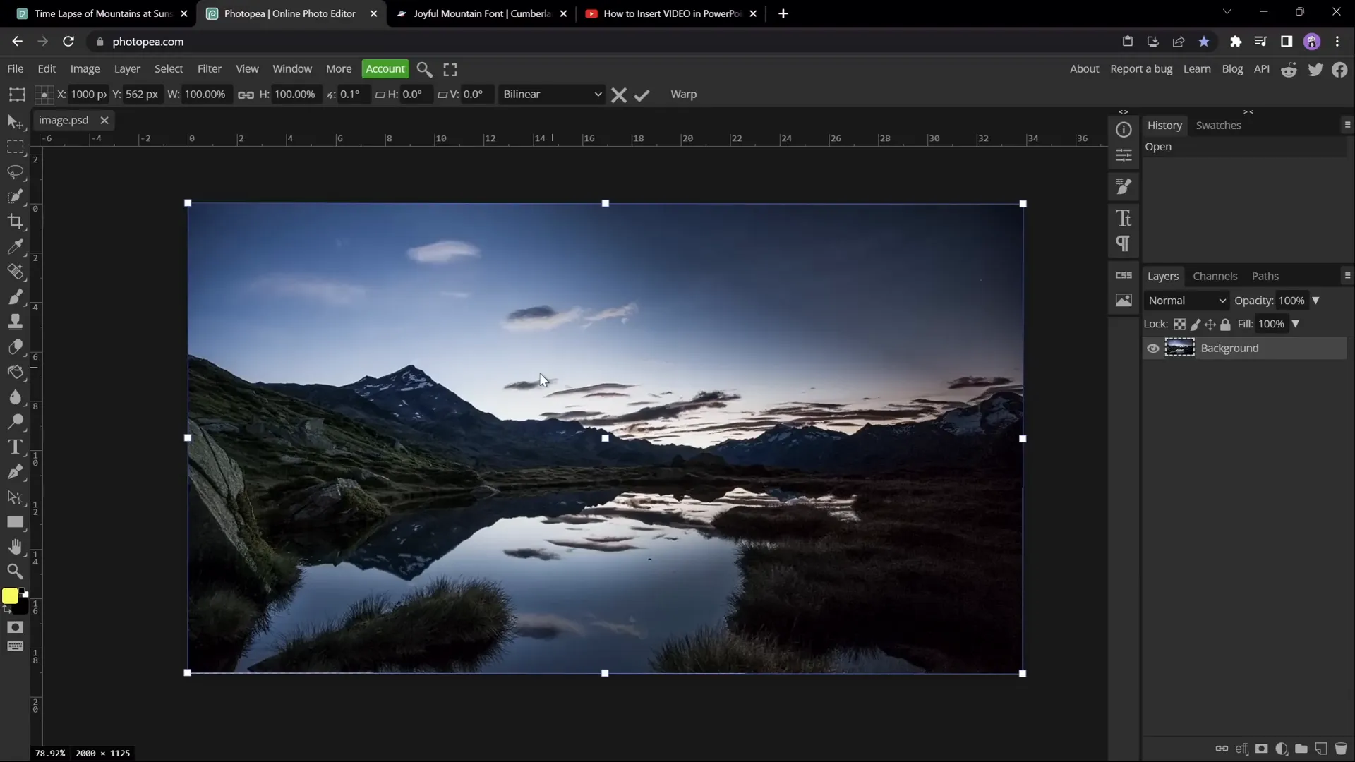 Screenshot of video frame pasted into Photopea