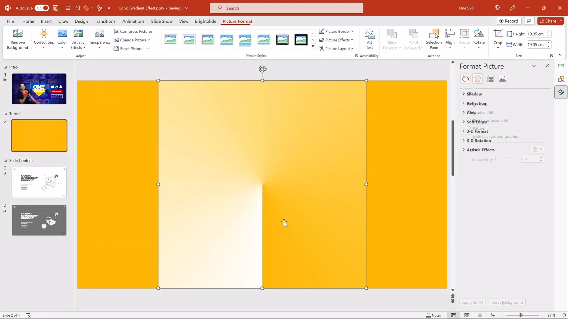 PowerPoint slide with inserted conic gradient image covering the slide