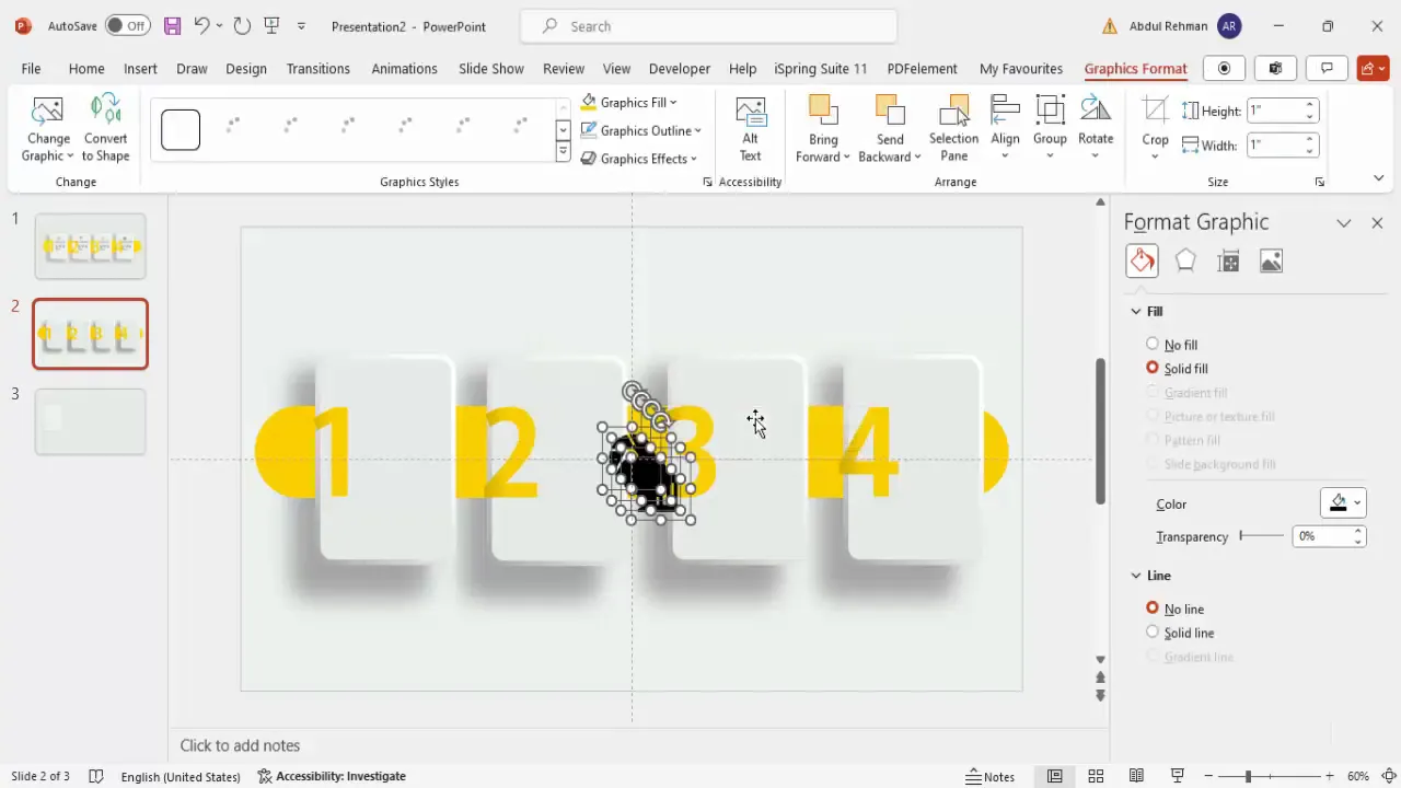 Icons inserted and centered within each infographic step