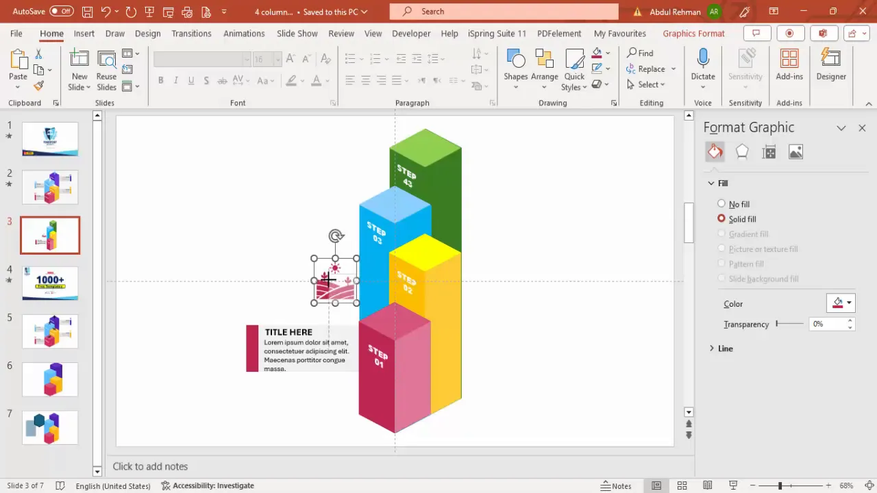 Inserting and customizing icons for infographic steps