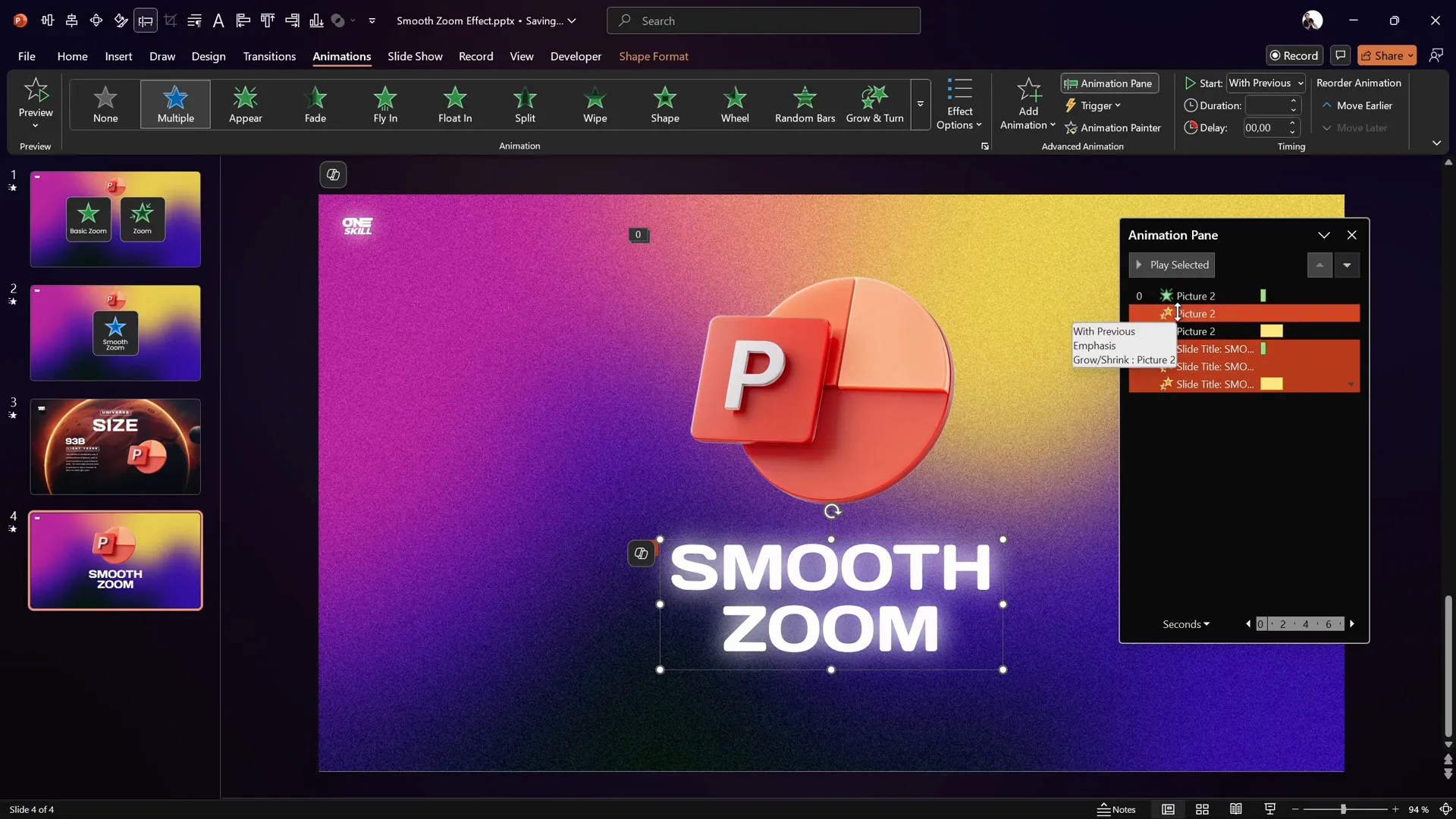 Using animation painter to apply smooth zoom animation to slide title