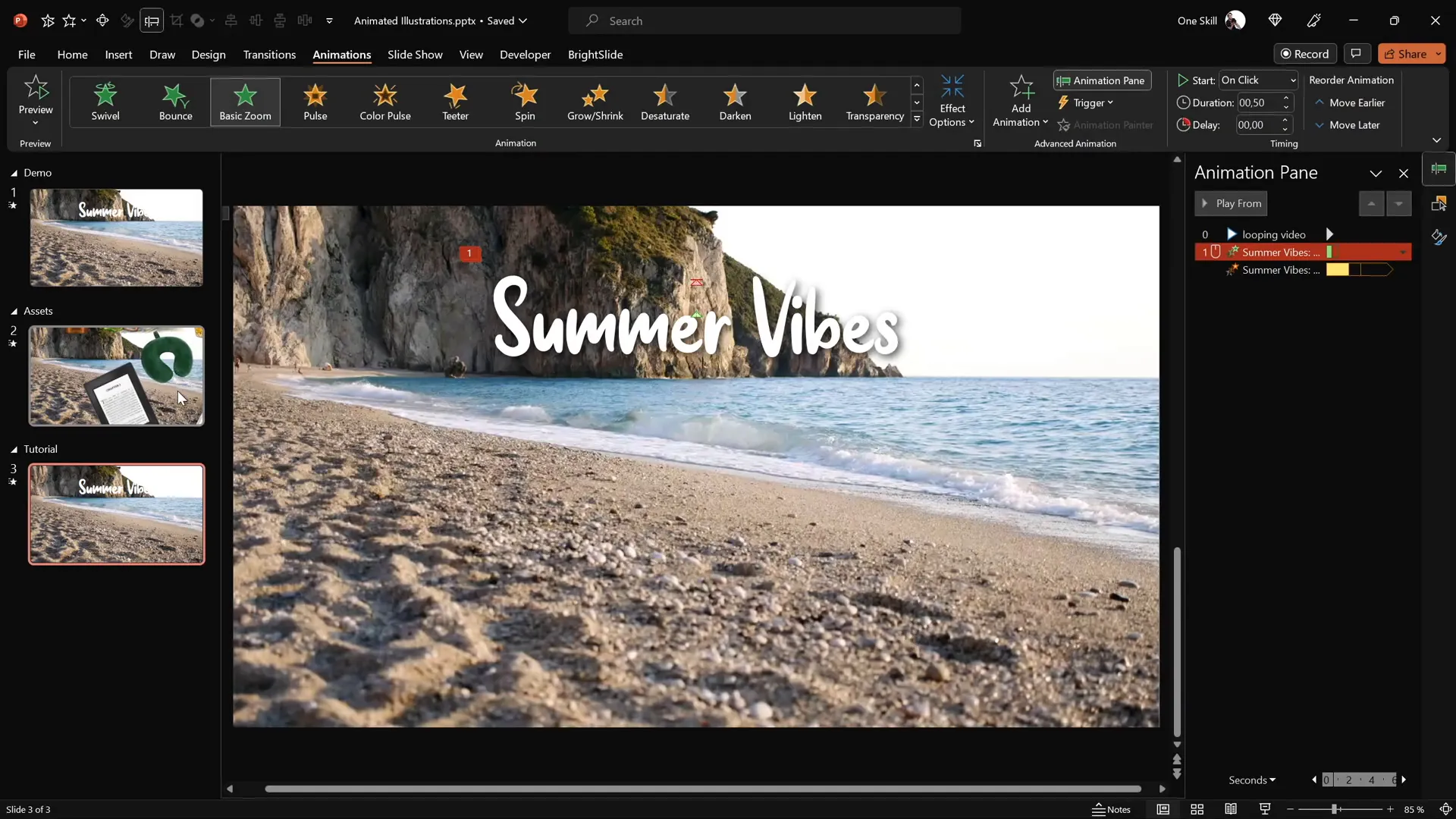 Animated wavy text effect on slide title