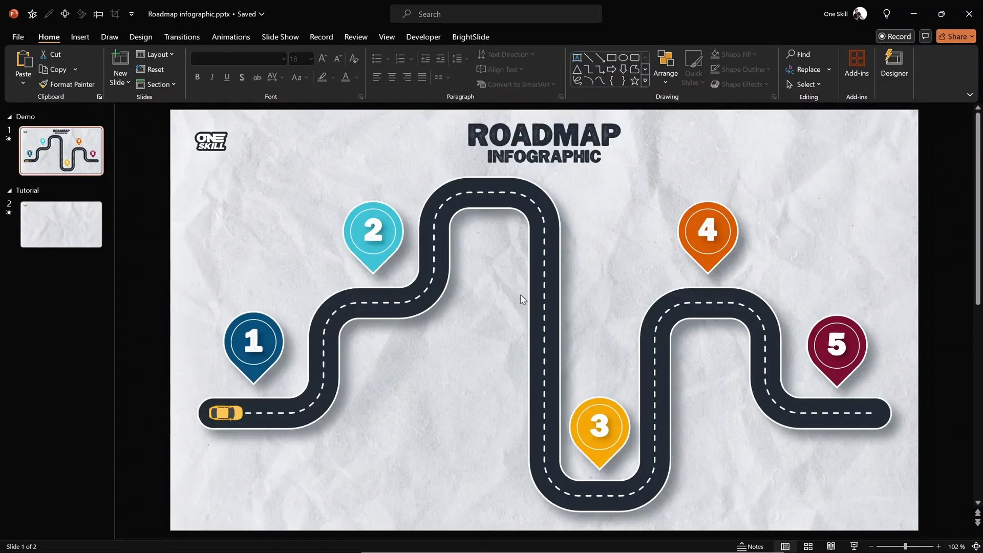 PowerPoint slide with paper textured background ready for roadmap design