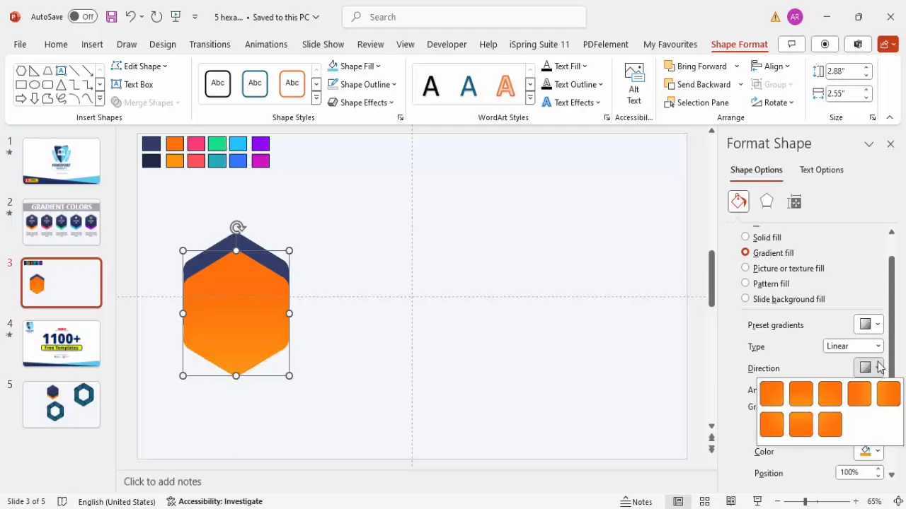 Duplicated hexagon with alternate gradient color combination