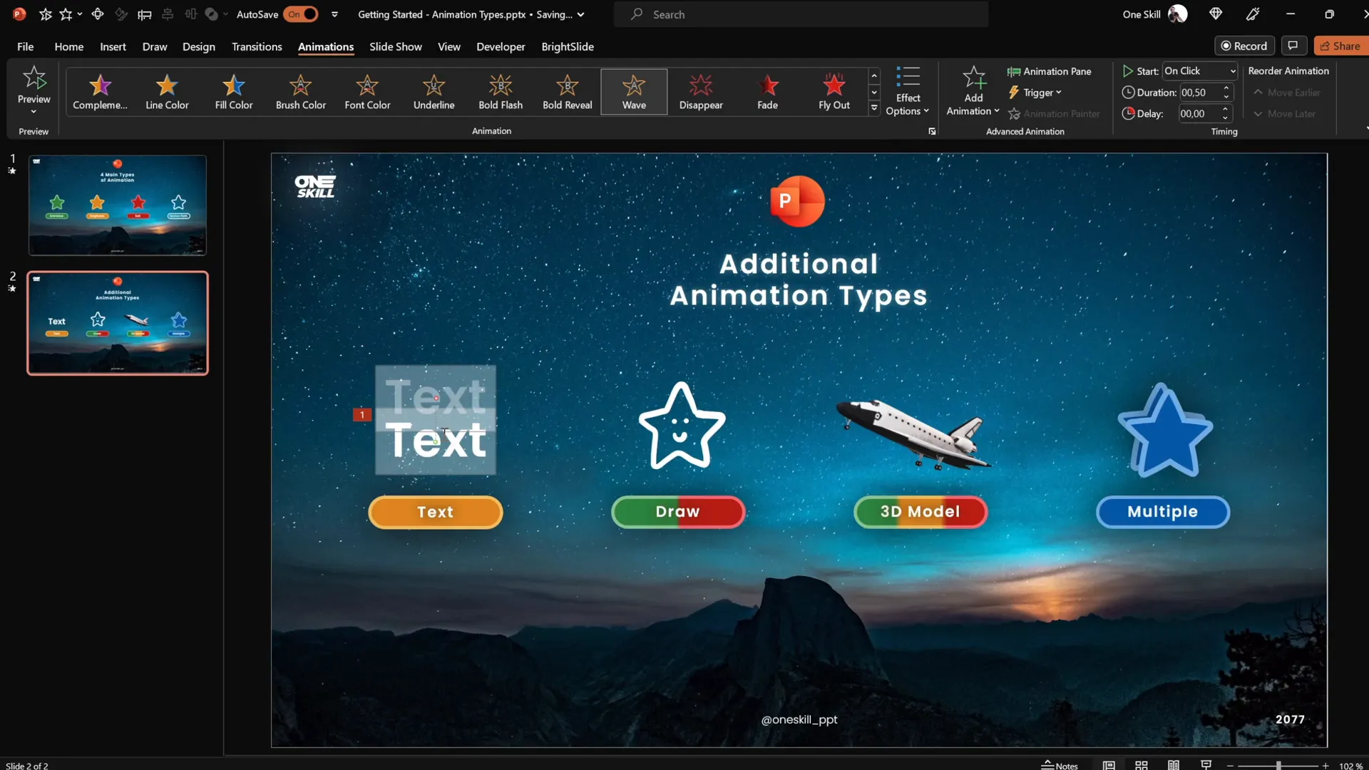 Applying wave animation to text in PowerPoint