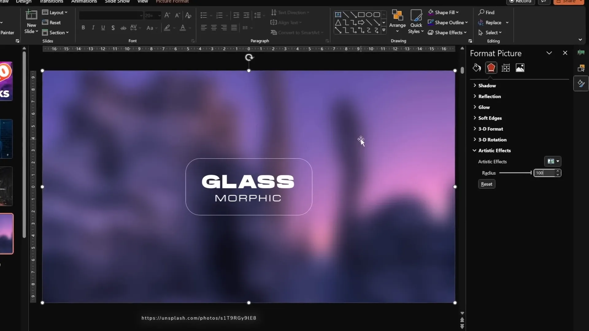 Example of glassmorphic blurred triangles