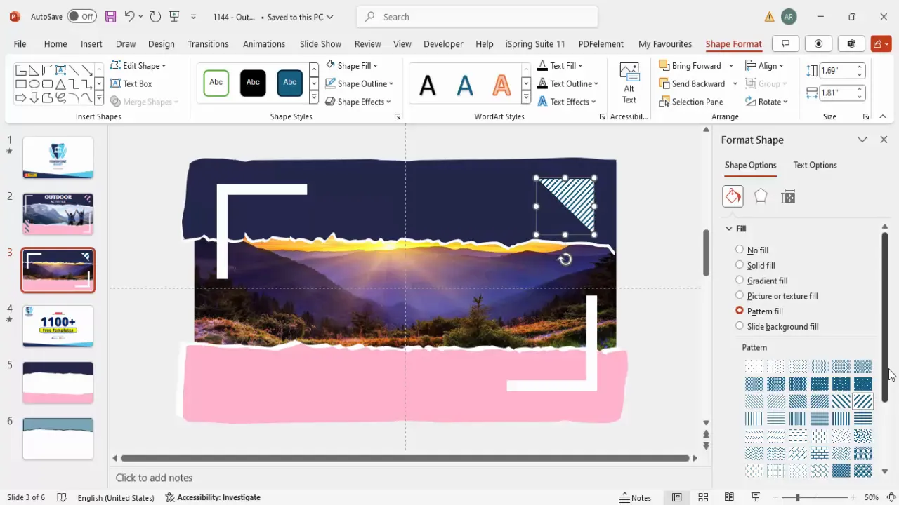 Adding patterned and rotated shapes for design enhancement