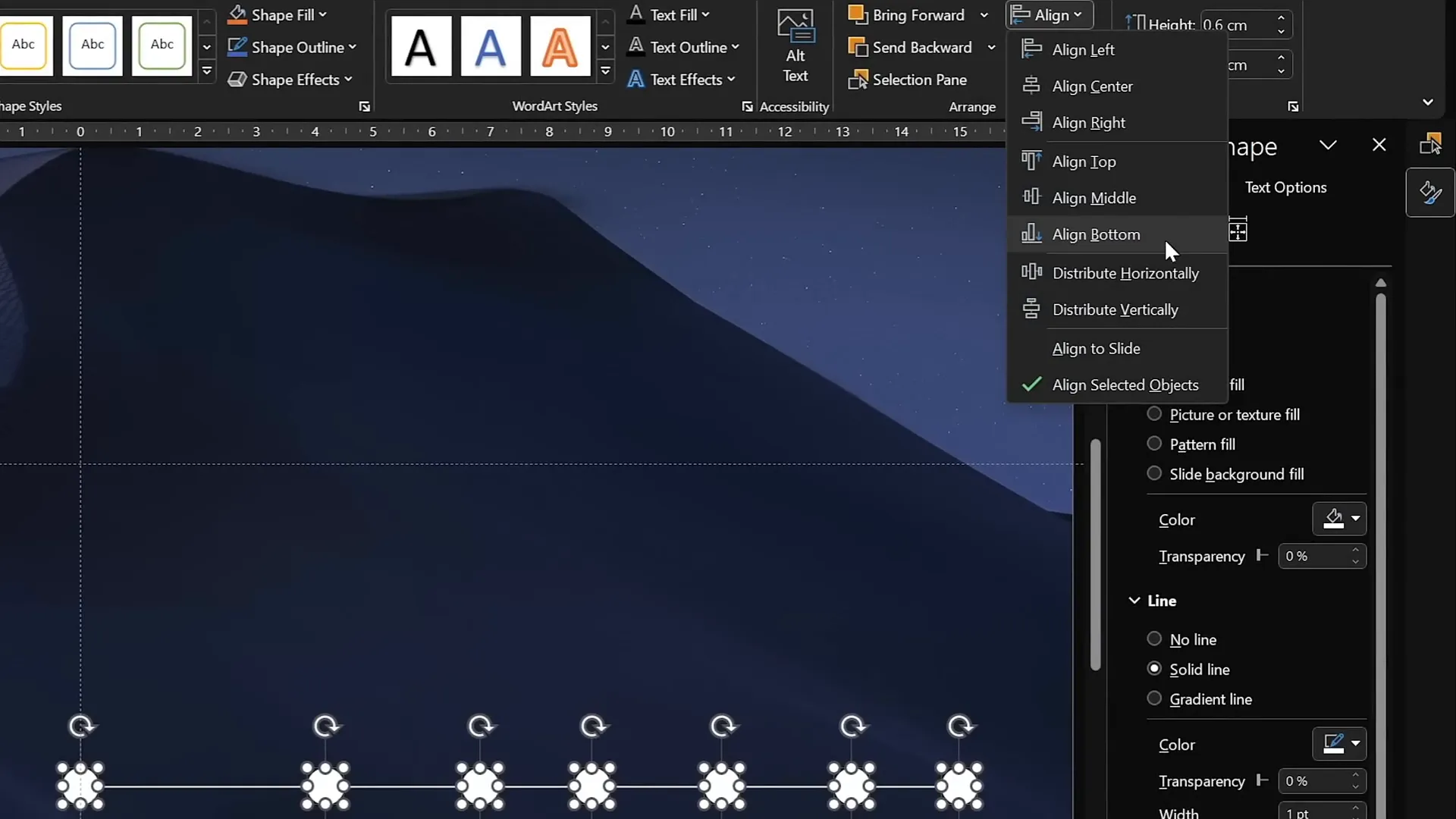 Distributing timeline circles evenly in PowerPoint