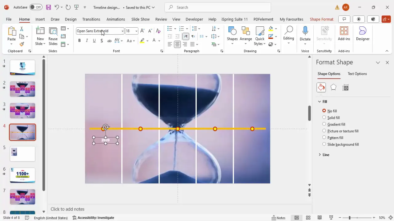 Adding year labels below timeline markers