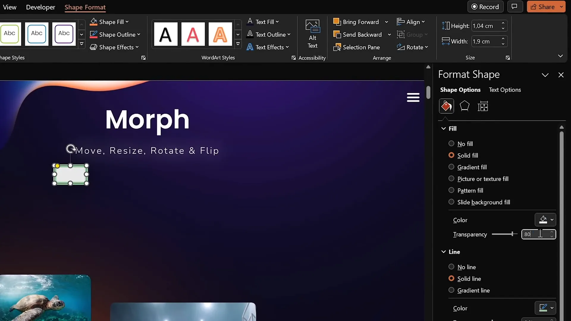 Semi-transparent rounded rectangle highlight animation with Morph