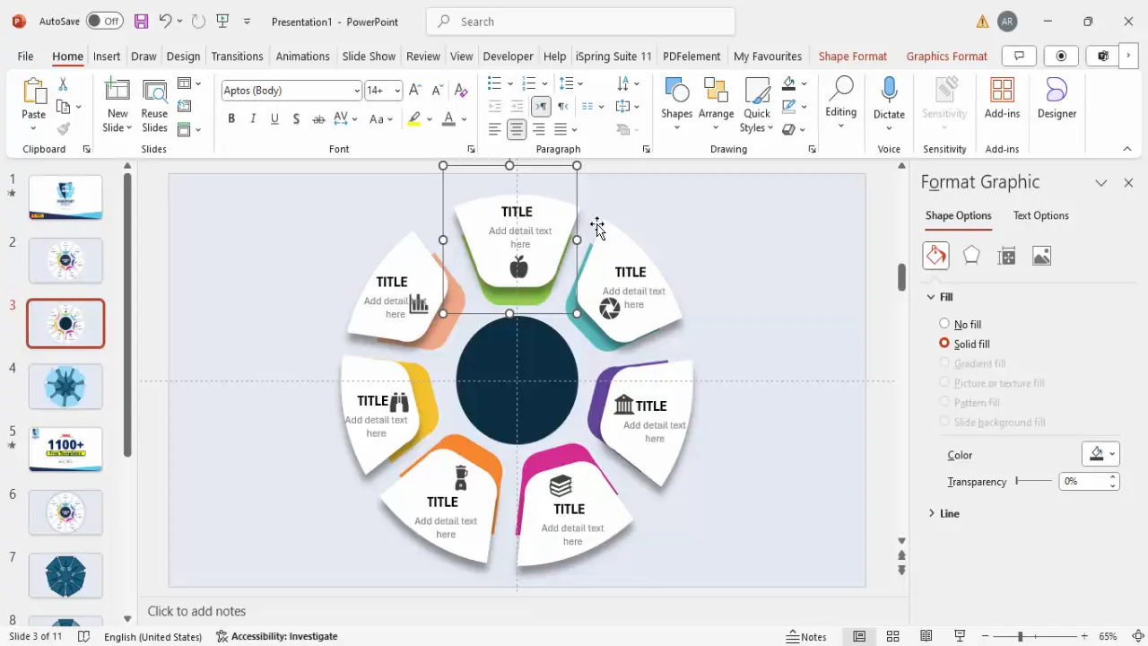 Grouped infographic options for easy editing