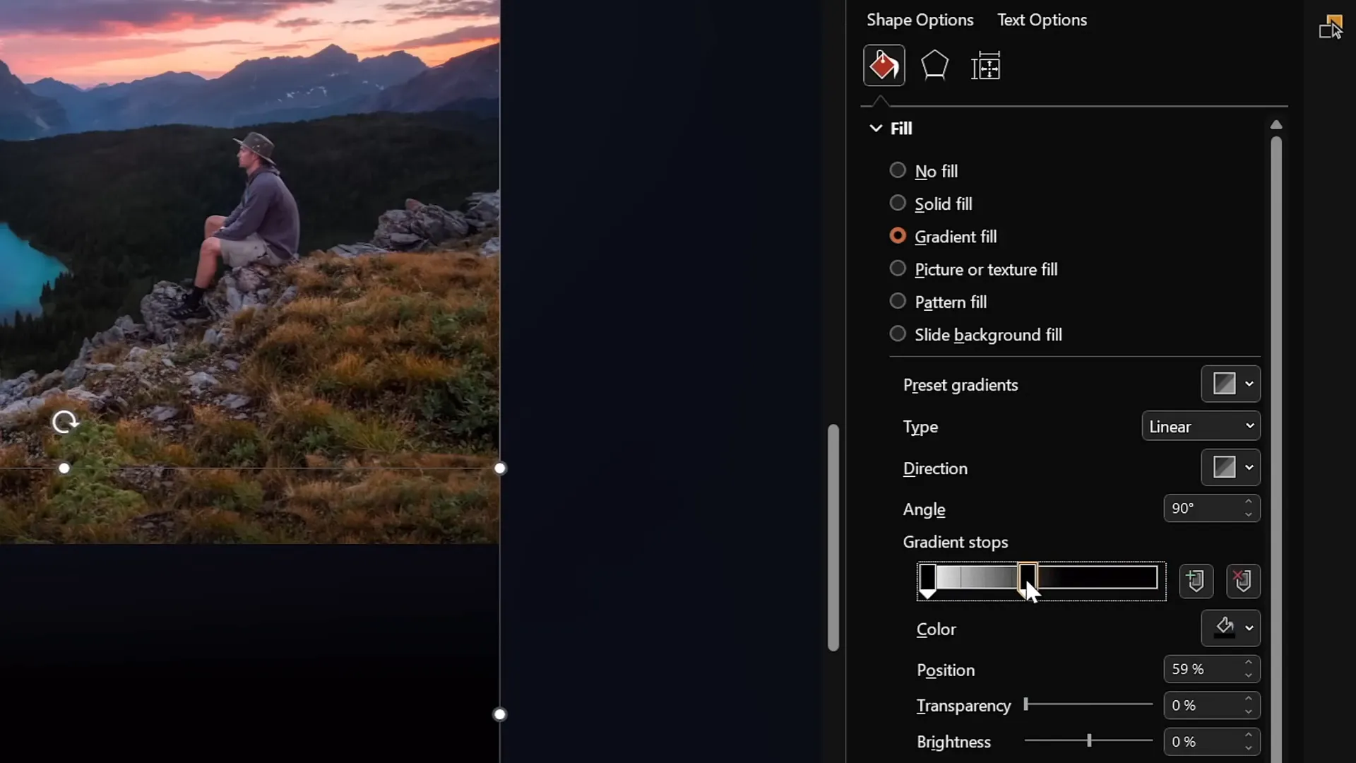 Applying gradient fill to black rectangle for smooth blend