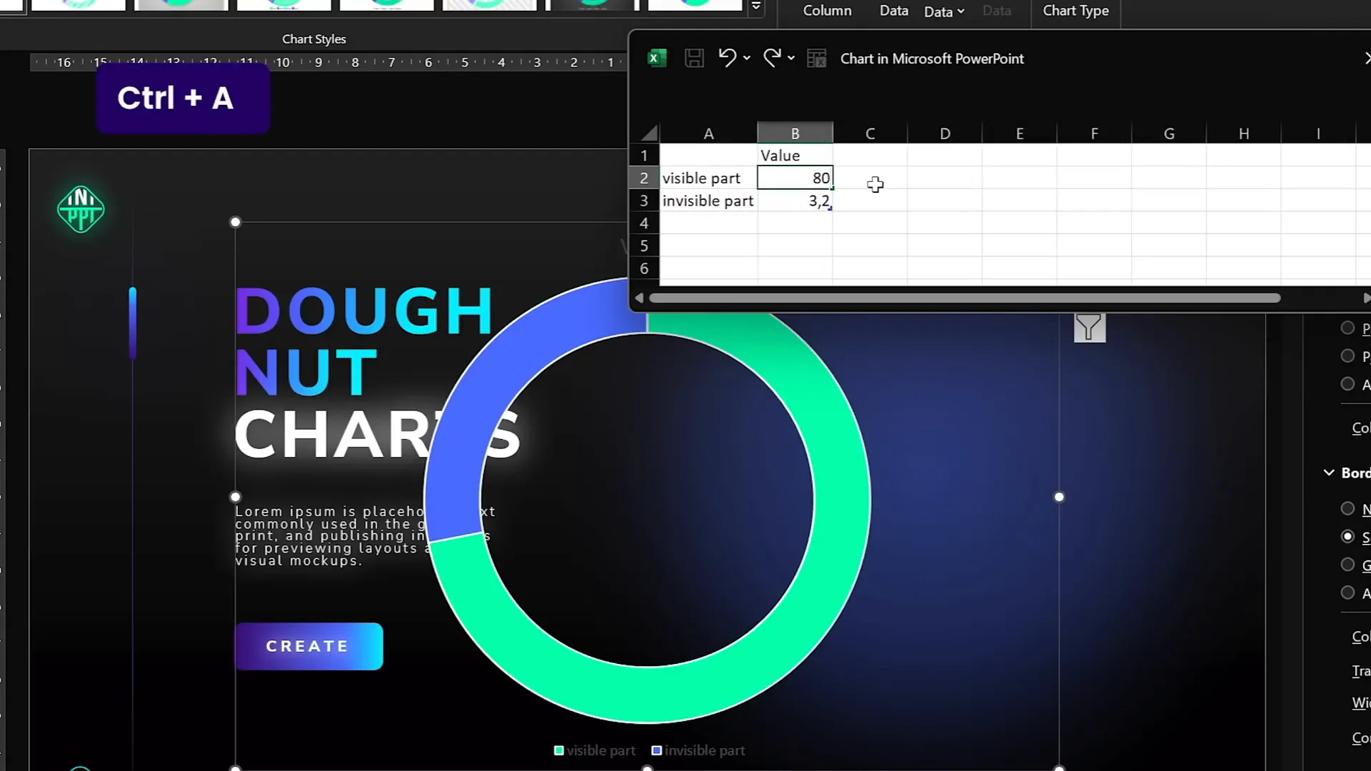 Auto-updating donut chart with formula for invisible part