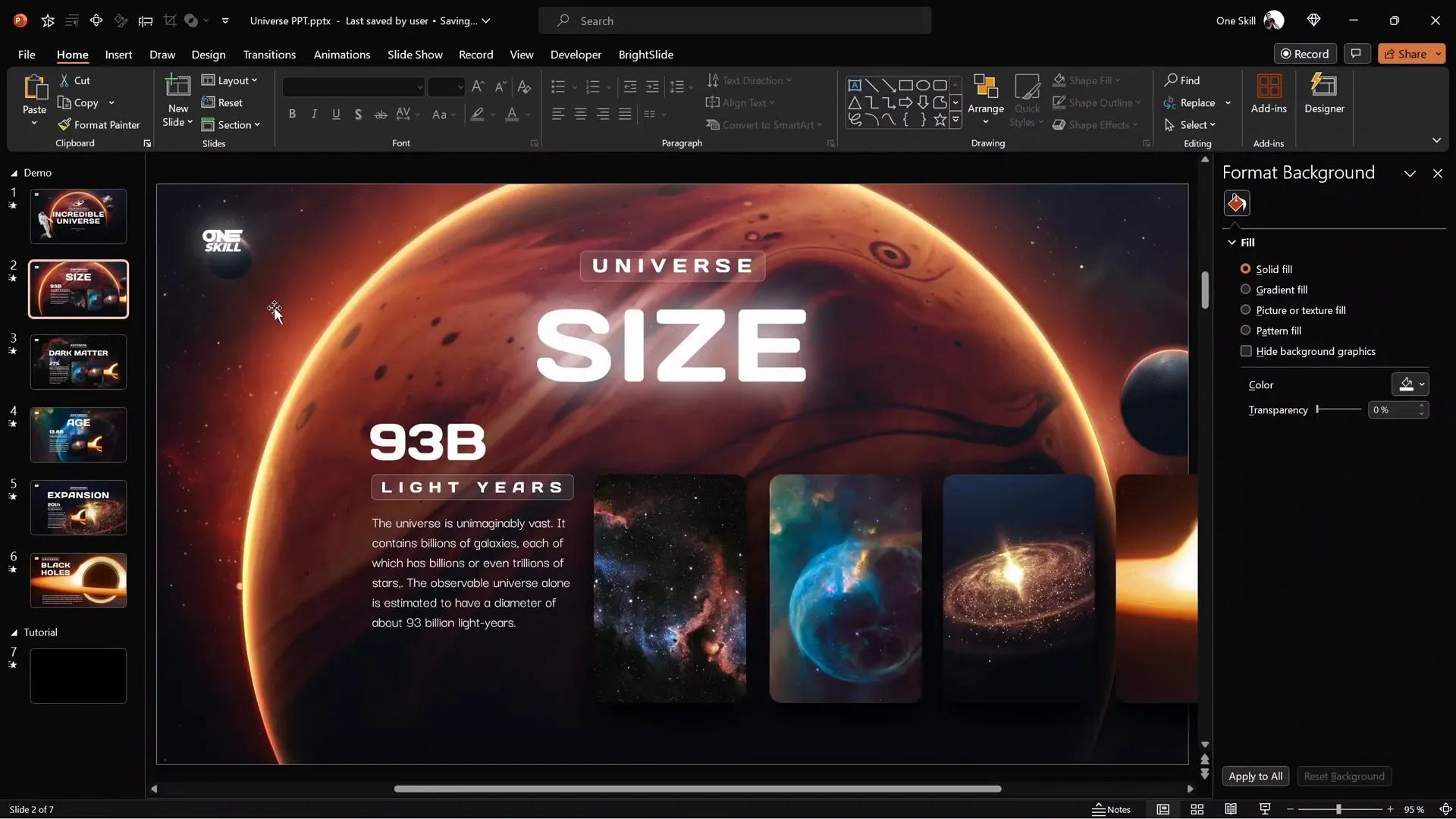 PowerPoint slide with black background and inserted photo