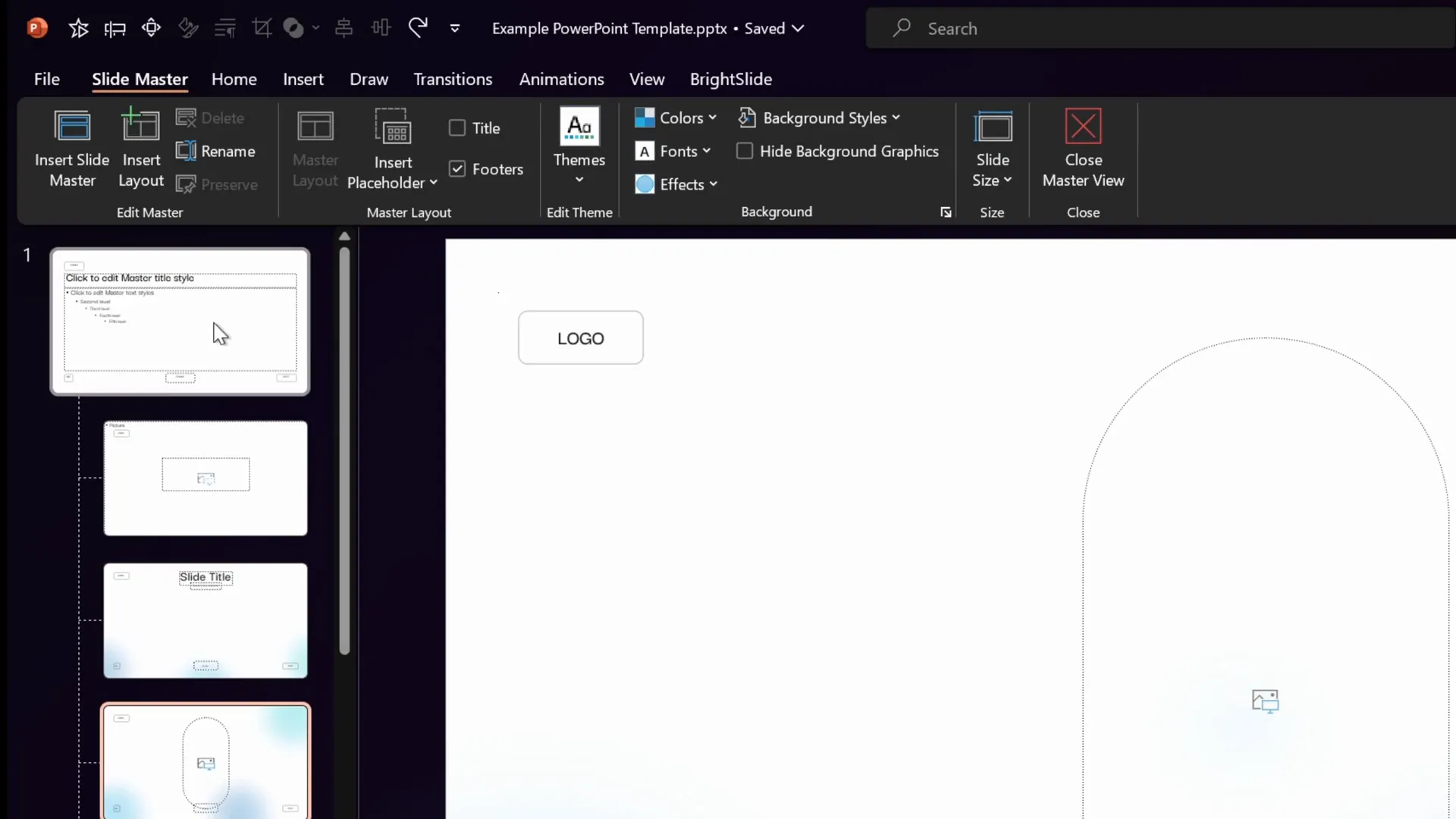PowerPoint slide master view showing logo position adjustment