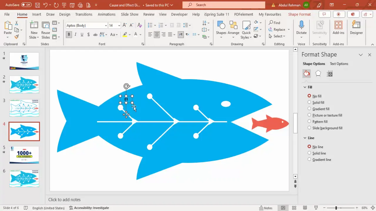 Adding numbered text labels to fishbone diagram