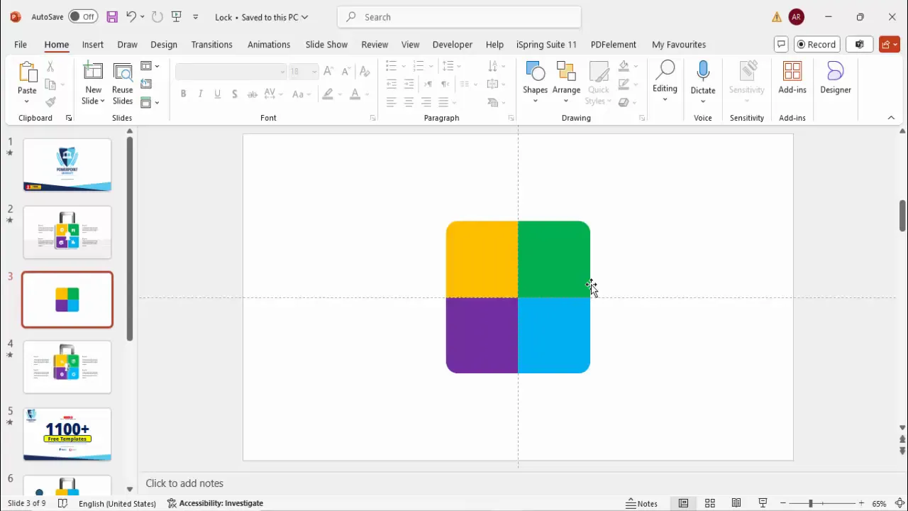 Four colorful segments forming the padlock base in different colors