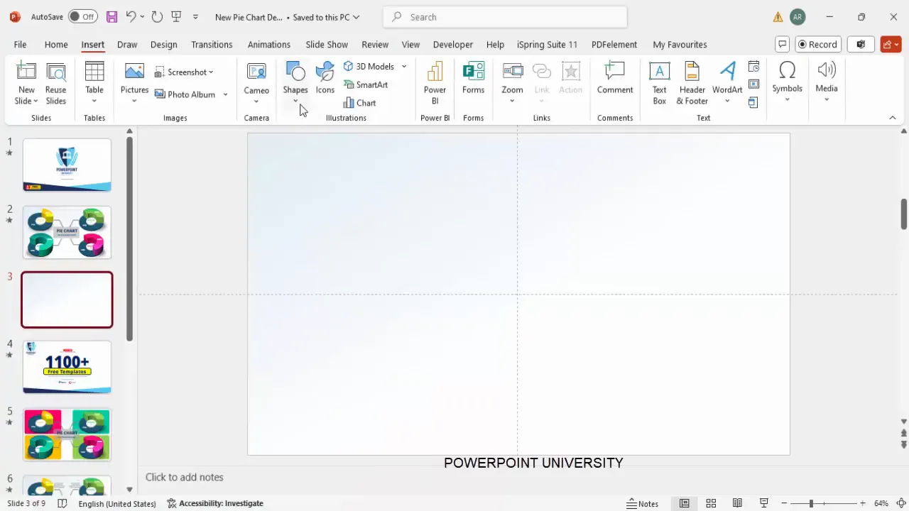 New slide with gradient fill background and enabled guides