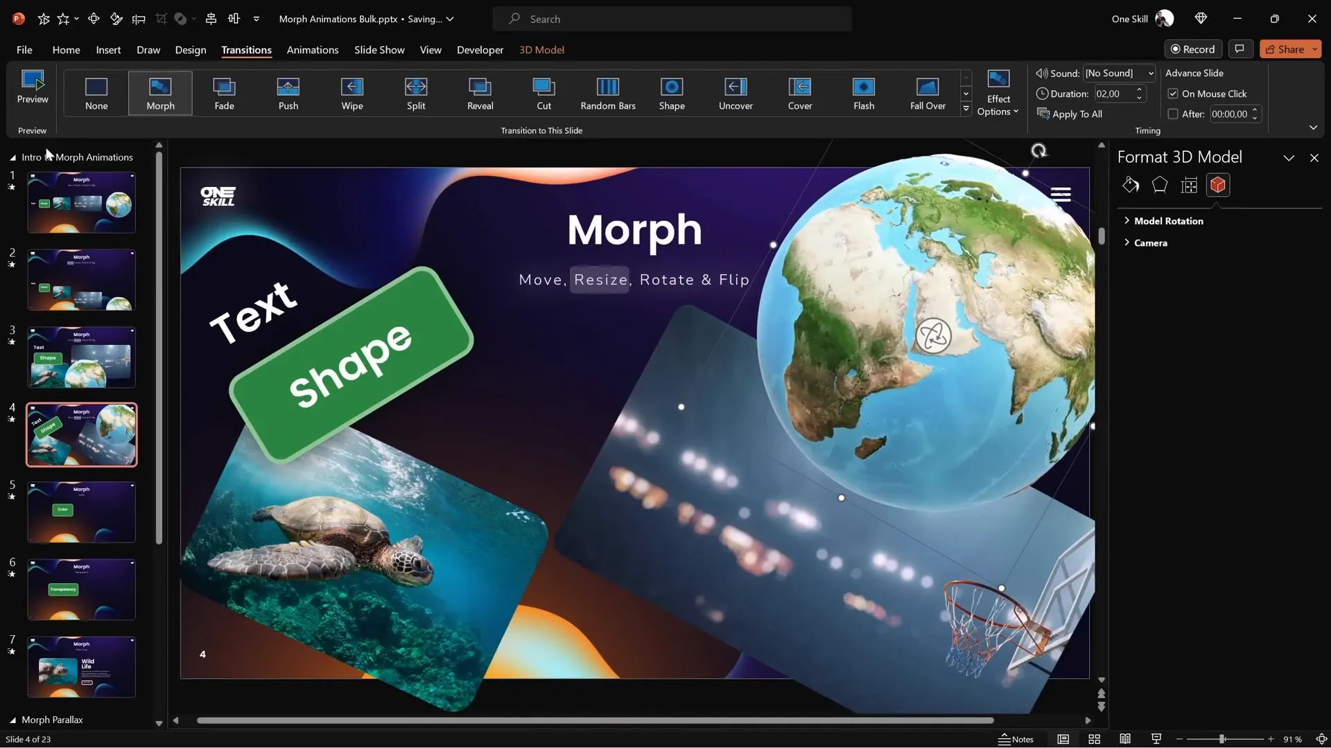 Rotating objects and 3D models with Morph transition