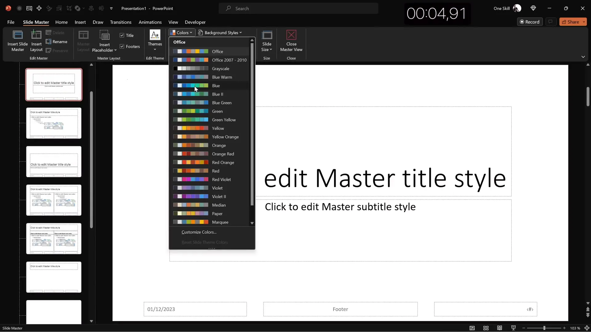 Choosing color palette and font for slide master