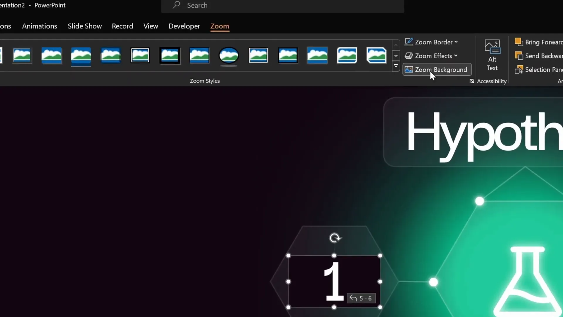 Inserting and resizing Section Zoom in a hexagon infographic